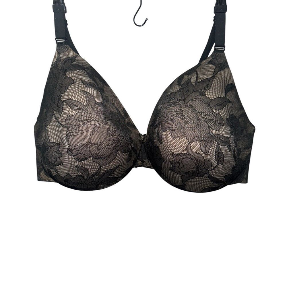 Cacique Lightly Lined Balconette Bra Tan Black Lace Overlay Underwire 46DDD